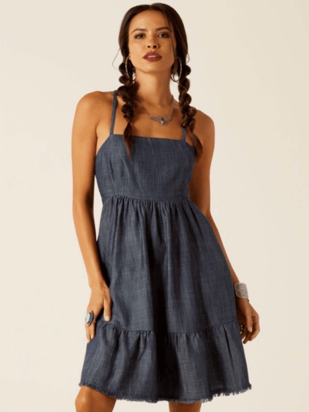Ariat Indigo Chambray Square-Neck Mini Sundress